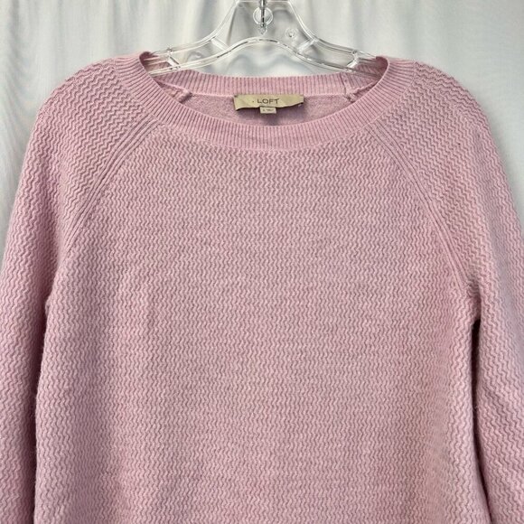 Loft Womens Pullover Sweater Pink Long Sleeve Jewel Neck Chevron Knit Stretch S - Picture 3 of 10